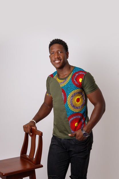 Camiseta tela africana Ankara Caya impresión hecha a mano en Ecuador - Anila Afrocreaciones