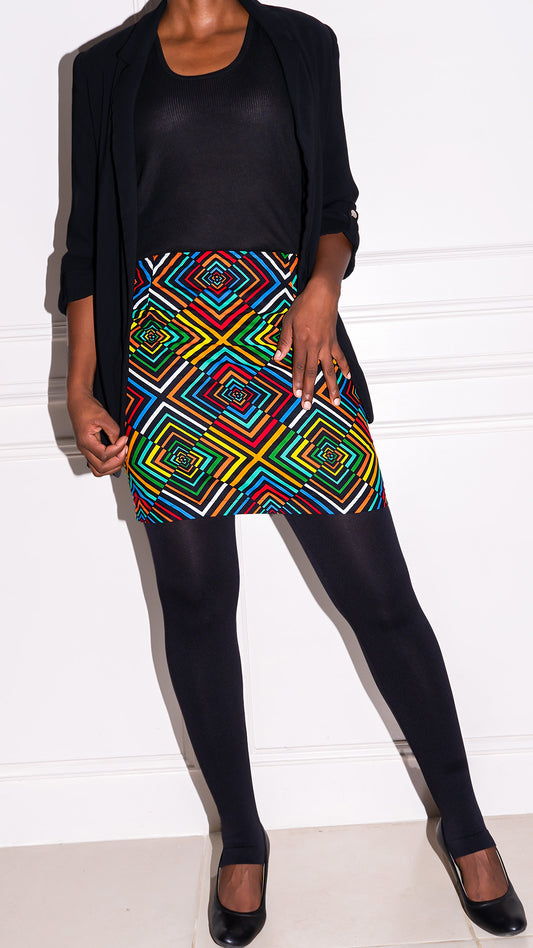 Minifalda Evasé en Tela Africana Ankara-Anila afrocreaciones